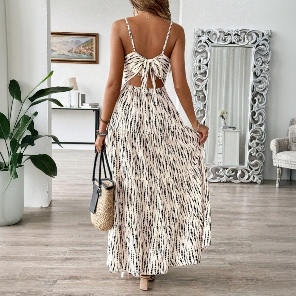 Women Clothing Vacation Sling Dress Spring Summer Irregular Asymmetric Striped Design Dress by Ragazza