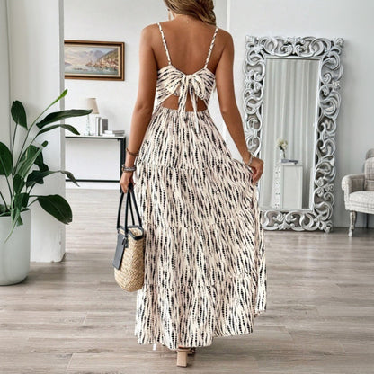 Women Clothing Vacation Sling Dress Spring Summer Irregular Asymmetric Striped Design Dress by Ragazza