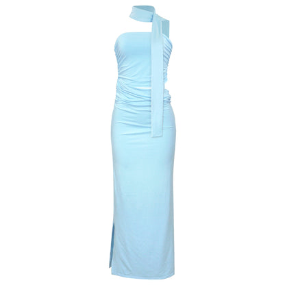 Spring Sexy Tube Top Pleated Slim Fit Sheath Personality Street Dress Long Dress by Ragazza