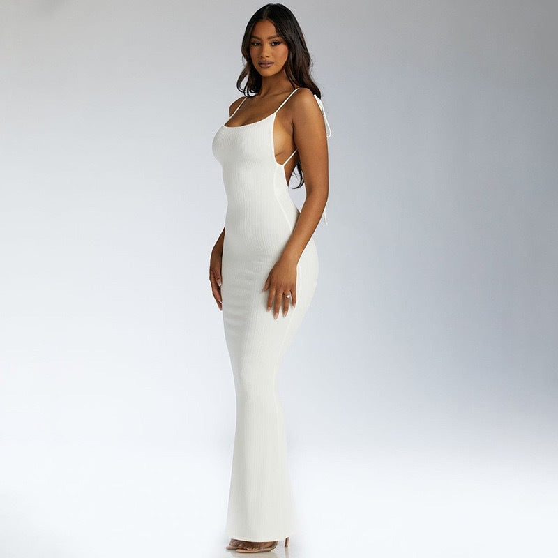 Women Clothing Sunken Stripe Slim Fit Suspender Dress Sexy Big Backless Tied Dress by Ragazza