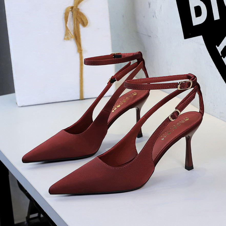 Sexy Leopard Print Stiletto Heels Women Pointed Toe Satin Hollow Out Cutout out Strap Classy Shoes  DestGlow