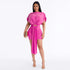 Women Clothing Summer Solid Color Casual Slim Pleated Short Sleeves Hollow Out Cutout Ribbon Short Dress by Ragazza