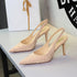 Elegant Pleated Satin Stiletto Women Shoes Pointed Toe Shallow Mouth Cocktail Hollow Out Cutout Back Strap High Heel Sandals  DestGlow