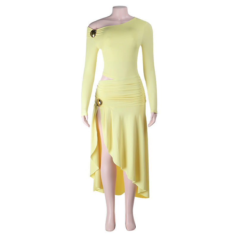 Sexy Cutout off Shoulder Long Sleeve Dress Autumn Slit Sheath Dress by Ragazza
