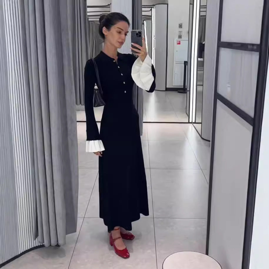 Dehaired Angora Covering Yarn Slimming Patchwork Long Sleeved Knitted Maxi Dress Casual Waist Tight Maxi Dress for Women by Ragazza