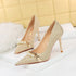 Houndstooth High Heels Stiletto Heel Shallow Mouth Pointed Pearl Chain Plaid Women Shoes  DestGlow