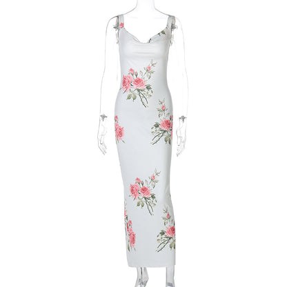 Summer Women Clothes Vacation Printed Maxi Dress Sexy Backless Slim Fit Dress by Ragazza