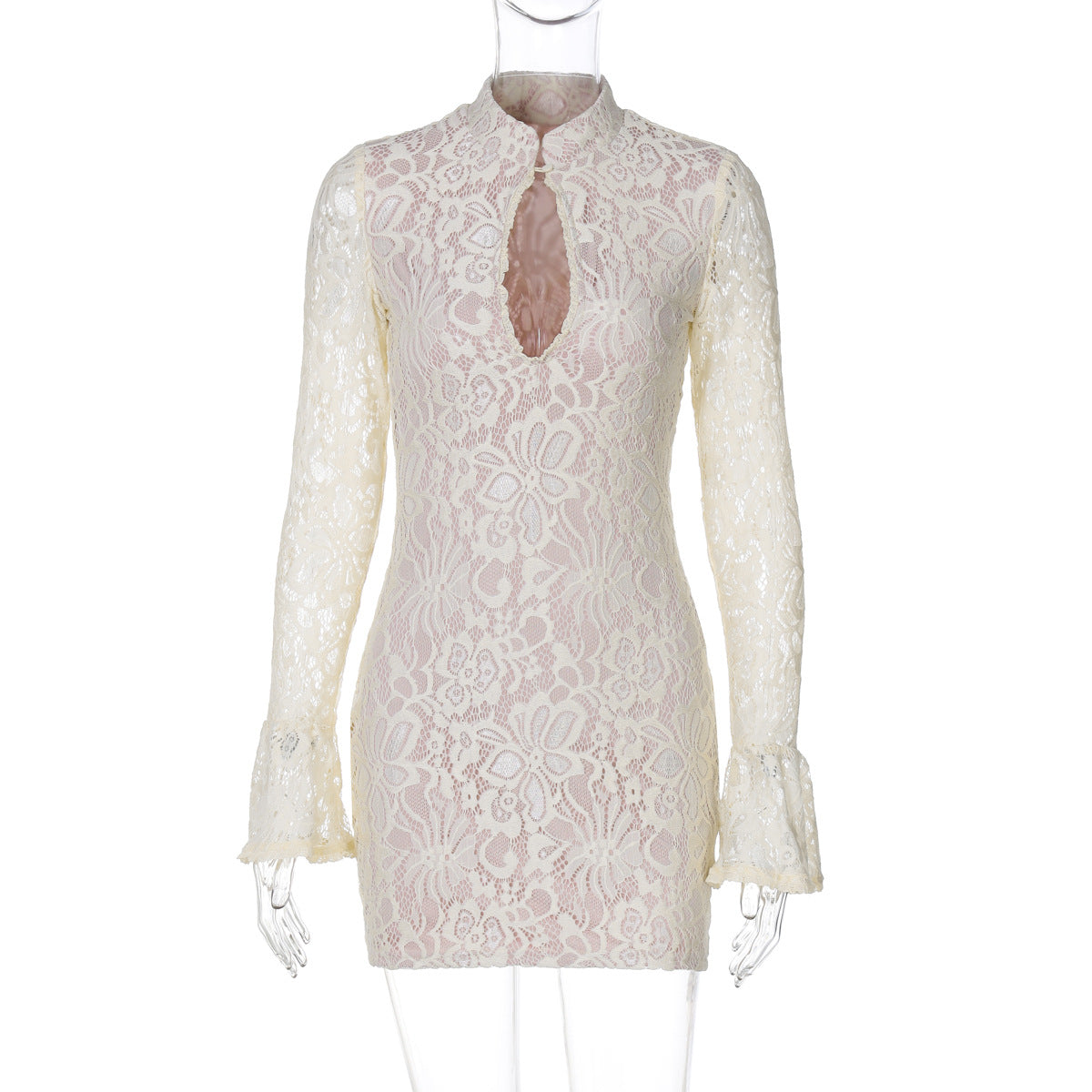 Women Clothing Winter Sexy Lace Cutout Package Hip Flare Sleeve Dress by Ragazza