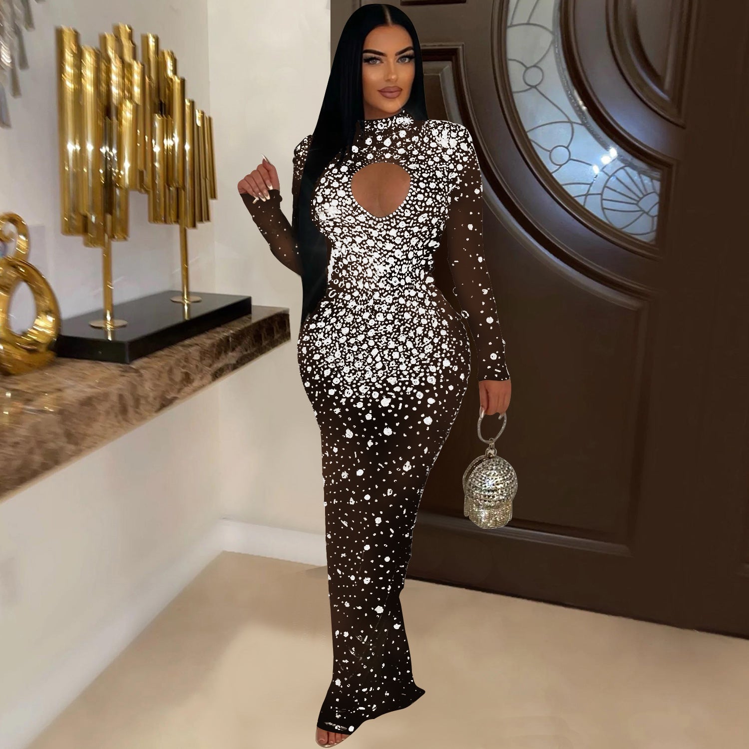 Women Wear round Neck Rhinestone Dress Maxi Dress by Ragazza