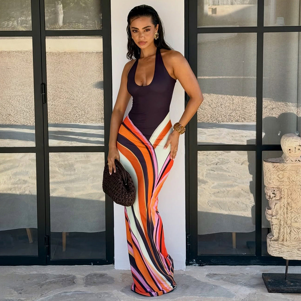 Bohemian Holiday Casual High Street Sexy Halter Dress Summer Sexy Tight Backless Dress  DestGlow