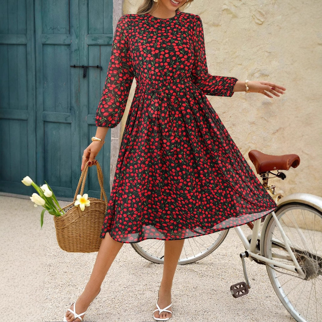 Vacation Casual Floral Lace up Waist Controlled Dress Women Spring Summer by Ragazza