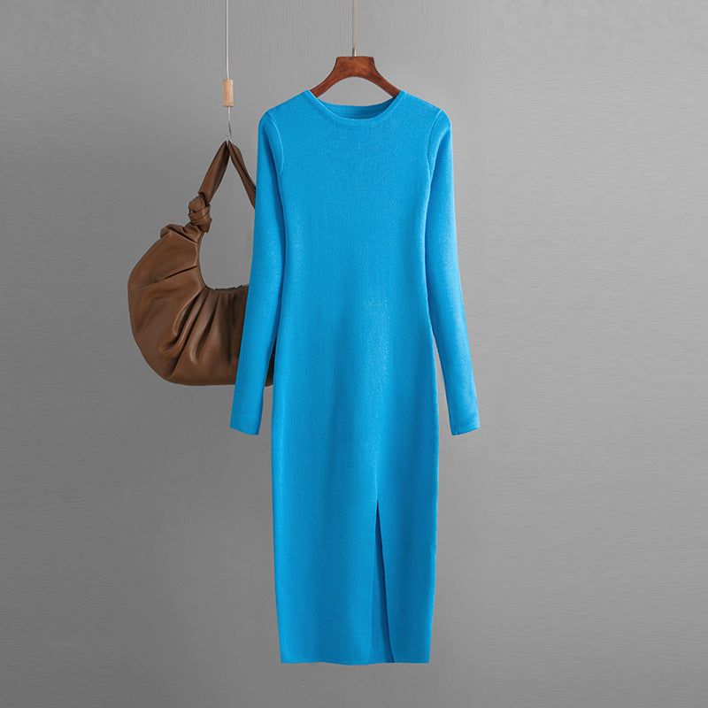 Autumn Winter Slim Fit Knitted Dress Women Inner Wear Outer Wear Mid Length Long Sleeve Tight Bottoming Hip by Ragazza
