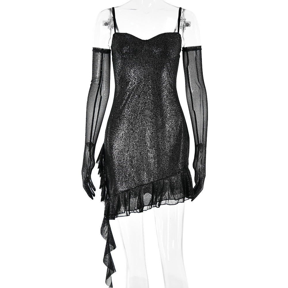 Women Clothing Mesh Silver Strap Tube Top Dress Sexy Sexy Backless Hip Dress by Ragazza