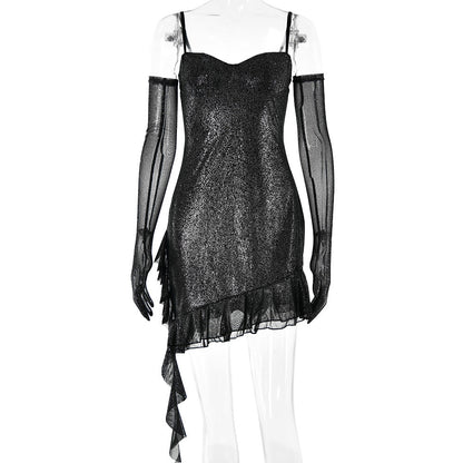 Women Clothing Mesh Silver Strap Tube Top Dress Sexy Sexy Backless Hip Dress by Ragazza
