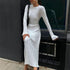 Long Sleeve Round Neck Tight Knitted Dress Autumn Sweater Dress Sunken Stripe Solid Color Base Dress by Ragazza