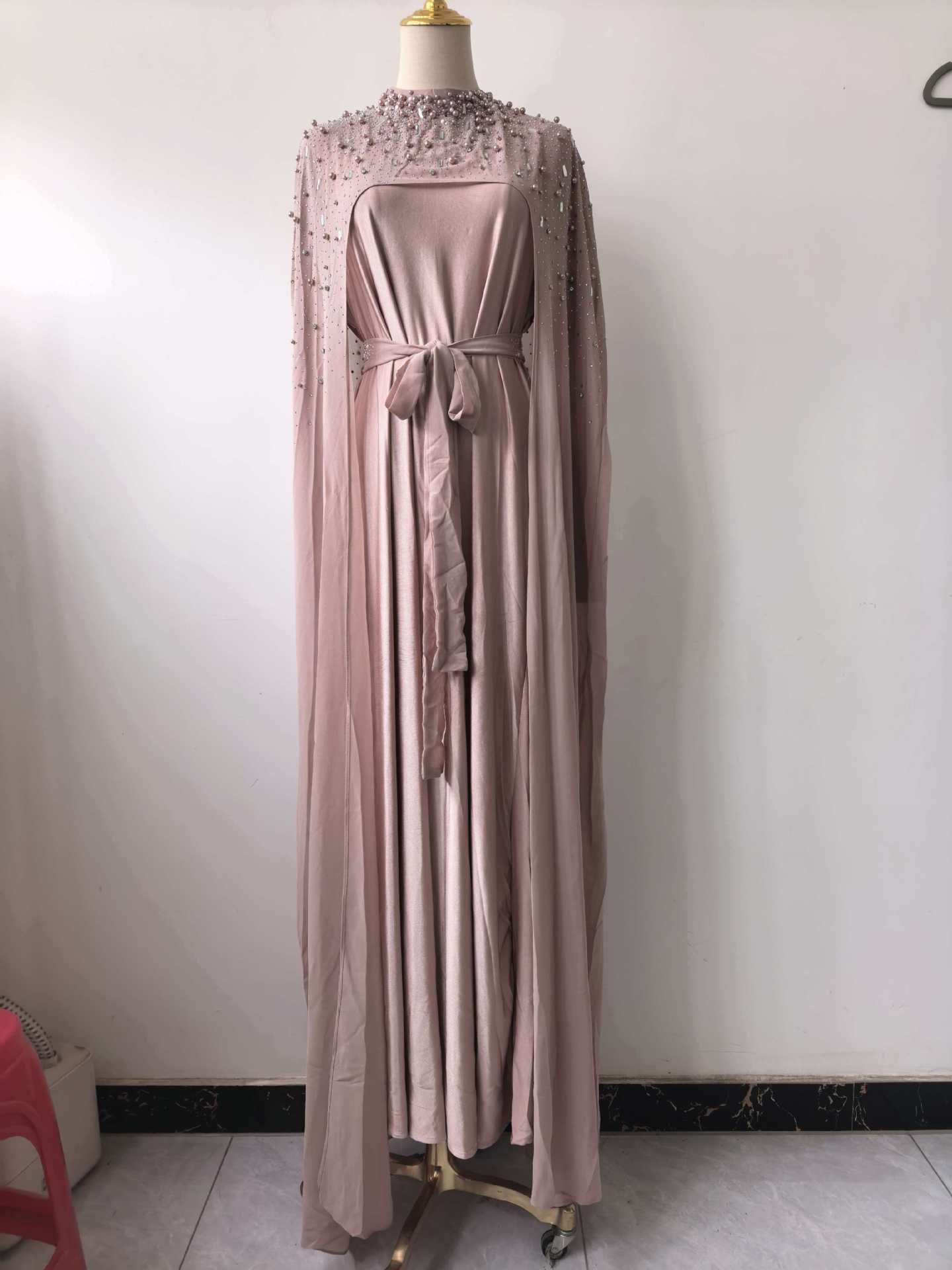 Spring Elegant Retro Exquisite Rhinestone Cape Shawl High Waist Slimming Dress by Ragazza