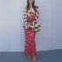 Mesh Printed Lace up Long Sleeve Dress Stretch See through Women Dress  DestGlow
