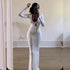 Sexy Deep V Plunge One Step Dress Solid Color Slim Fit Sexy Long Sheath Dress Women by Ragazza