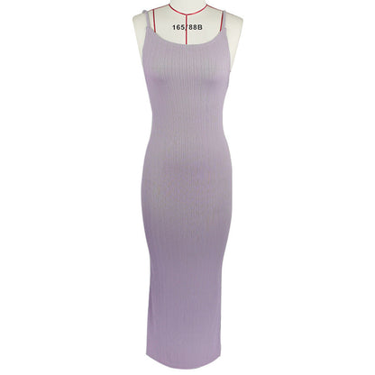Women Clothing Sunken Stripe Slim Fit Suspender Dress Sexy Big Backless Tied Dress by Ragazza