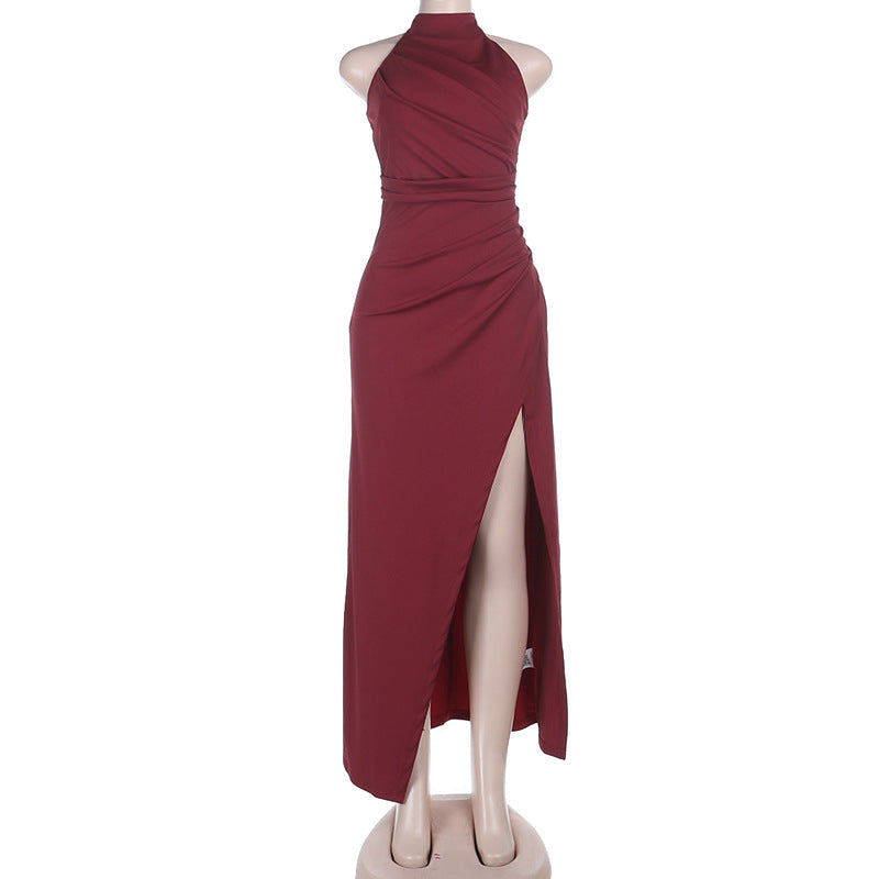 Women Evening Split Halter Party Pleated Dress  DestGlow