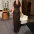 Retro Sequined Women V neck Halter Dress Waist Chest Pad Elegant Mesh Stitching the Dinner Party Dress  DestGlow