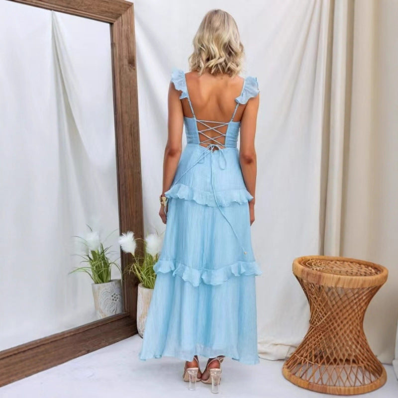 Summer Women Clothing Solid Color Elegant Graceful Ruffled Dress by Ragazza