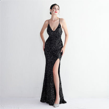 Velvet Bottom Sequin Suspender Party Sequined Dress Long Banquet Slim Fit Evening Dress Elegant by Ragazza