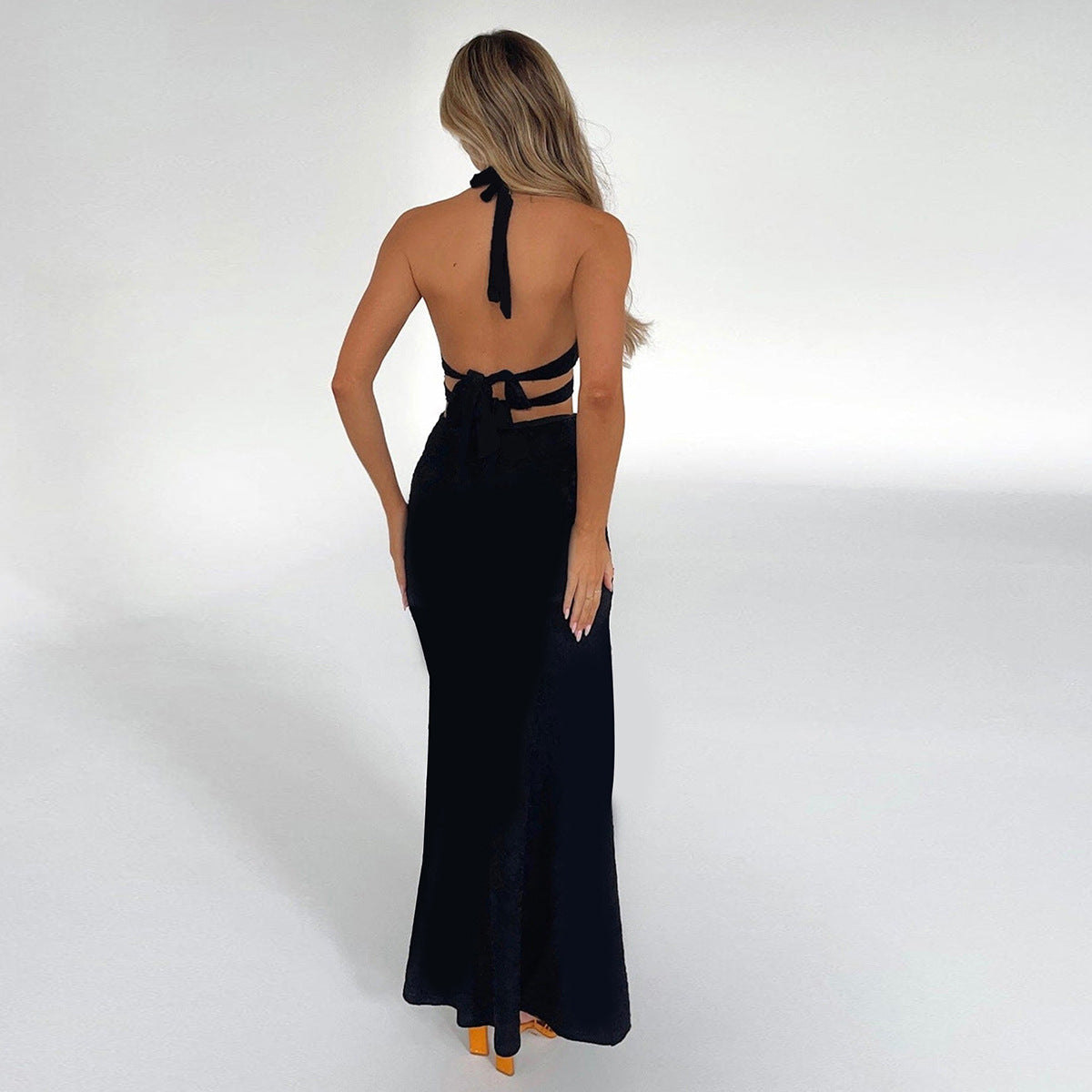 Summer Sexy Halter Dress Arrival Hollow Out Cutout out Tied Side Slit Irregular Asymmetric Maxi Dress by Ragazza