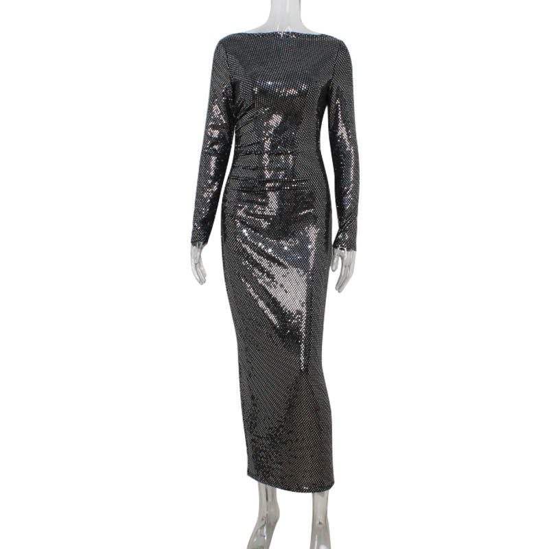 Women Sequin Design Slim Fit Graceful Tight Sexy Long Sleeve Narrow Dress Women by Ragazza