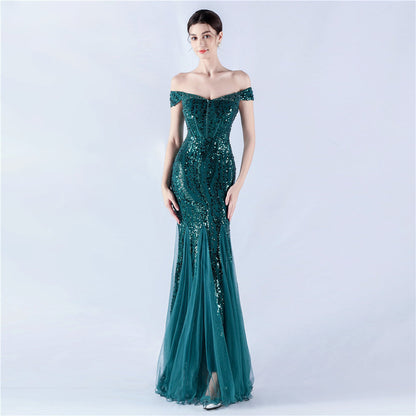 Dress Craft Beaded Mesh Sequin Evening Dress Annual Meeting Performance Host by Ragazza
