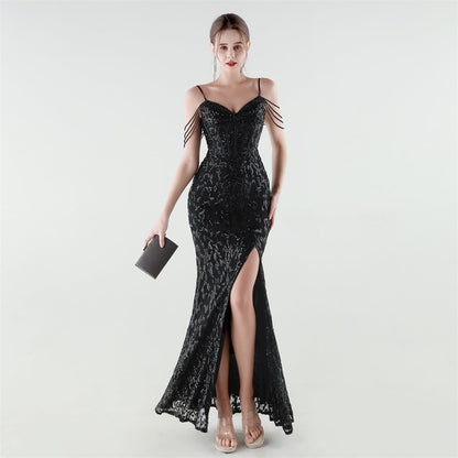 Heavy Industry Sequin Beaded Boning Corset Waist Tight Evening Dress by Ragazza