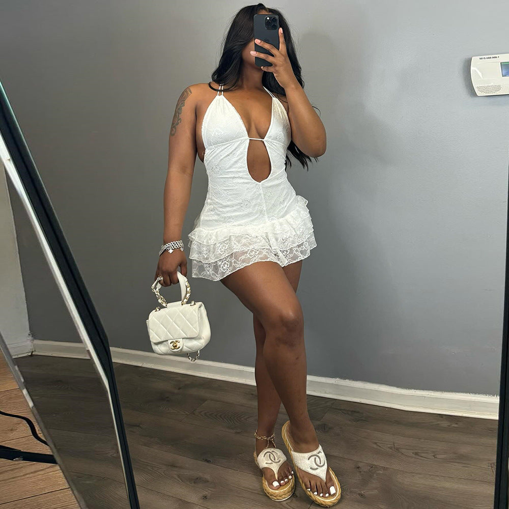 Sexy Women Clothing Dress Autumn Lace up Lace Cake Type Backless Sexy by Ragazza