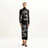 Women Clothing Three Dimensional Printing Double Layer Mesh Turtleneck Long Sleeve Dress Long by Ragazza