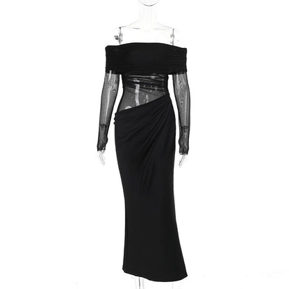 Summer Maxi Dress Sexy Off The Shoulder Mesh Hollow Out Cutout Dress Women by Ragazza