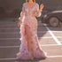 Fall Women Clothing Sexy Mesh Trailing Sequined Split Pink Evening Dress by Ragazza