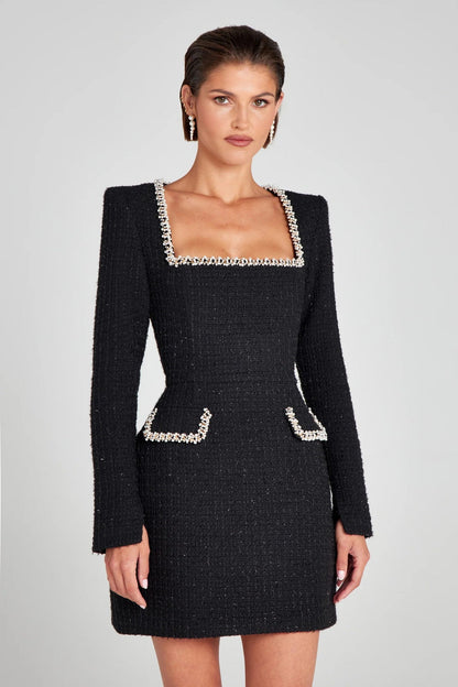 Elegant Slim Fit Slimming U Neck Long Sleeved Beaded Classic Dress Women by Ragazza