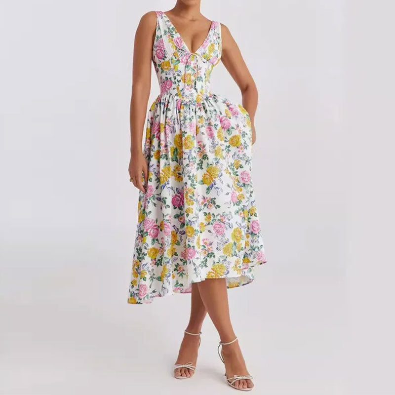 Women Clothing Elegant Backless Printing Sexy Suspenders Dress by Ragazza