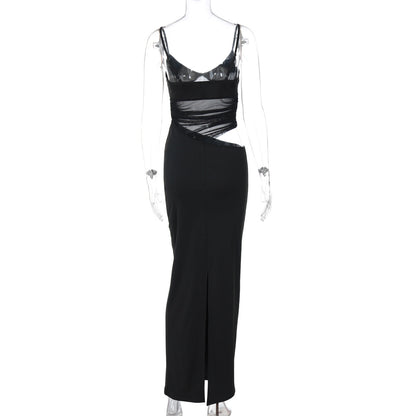 Women Clothing Winter Sexy Patchwork Slit Mesh See through Sling Dress by Ragazza