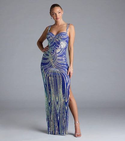 High End Sequined Pattern Sexy Sling Dress Cocktail Evening Dress Performance Dress by Ragazza