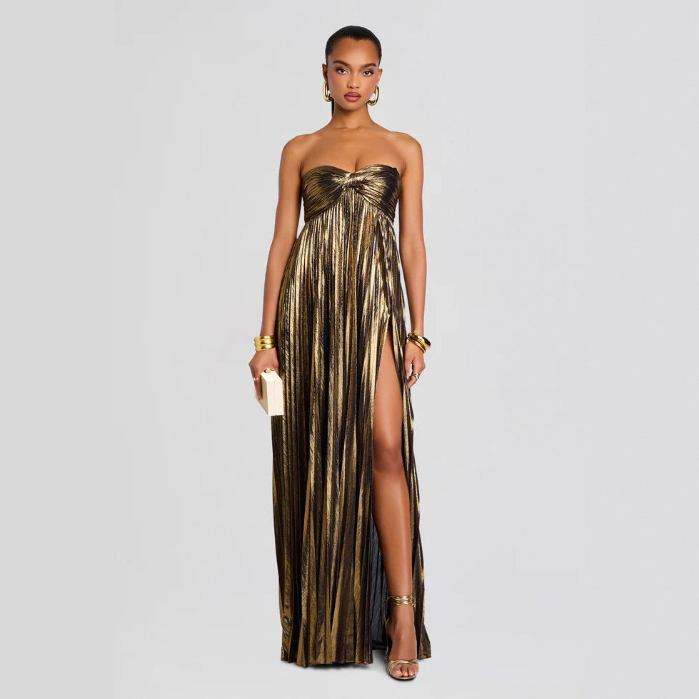 Summer Chest Wrapped Dress Stylish Texture Sexy Slit Women Evening Dresses by Ragazza