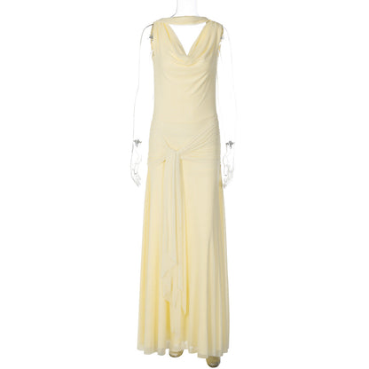 Women Clothing Winter Sexy Backless Gauzy Slim Fit Patchwork Tied Dress Women by Ragazza