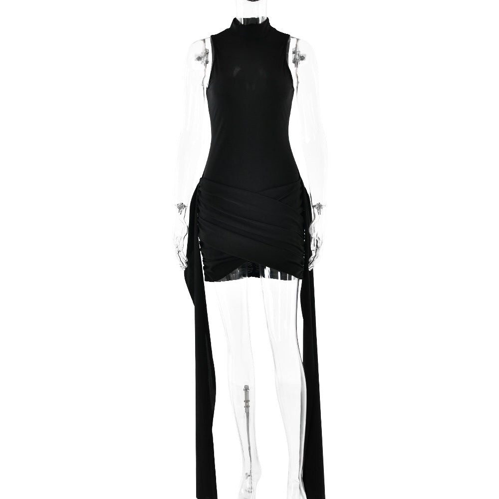 Spring Dress Sexy Solid Color round Neck Sleeveless Hip Bag Lace by Ragazza