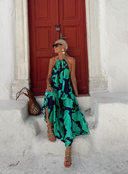 Summer Dress Printed Backless Sexy Halter Strap Maxi Dress  DestGlow