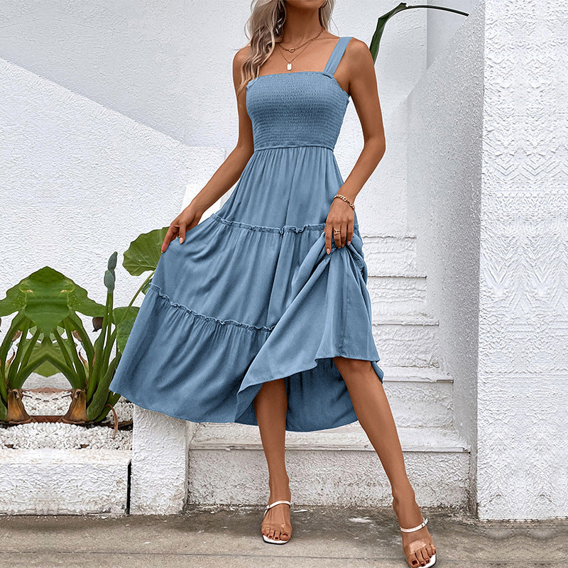 Women Solid Color Sling Summer Dress by Ragazza