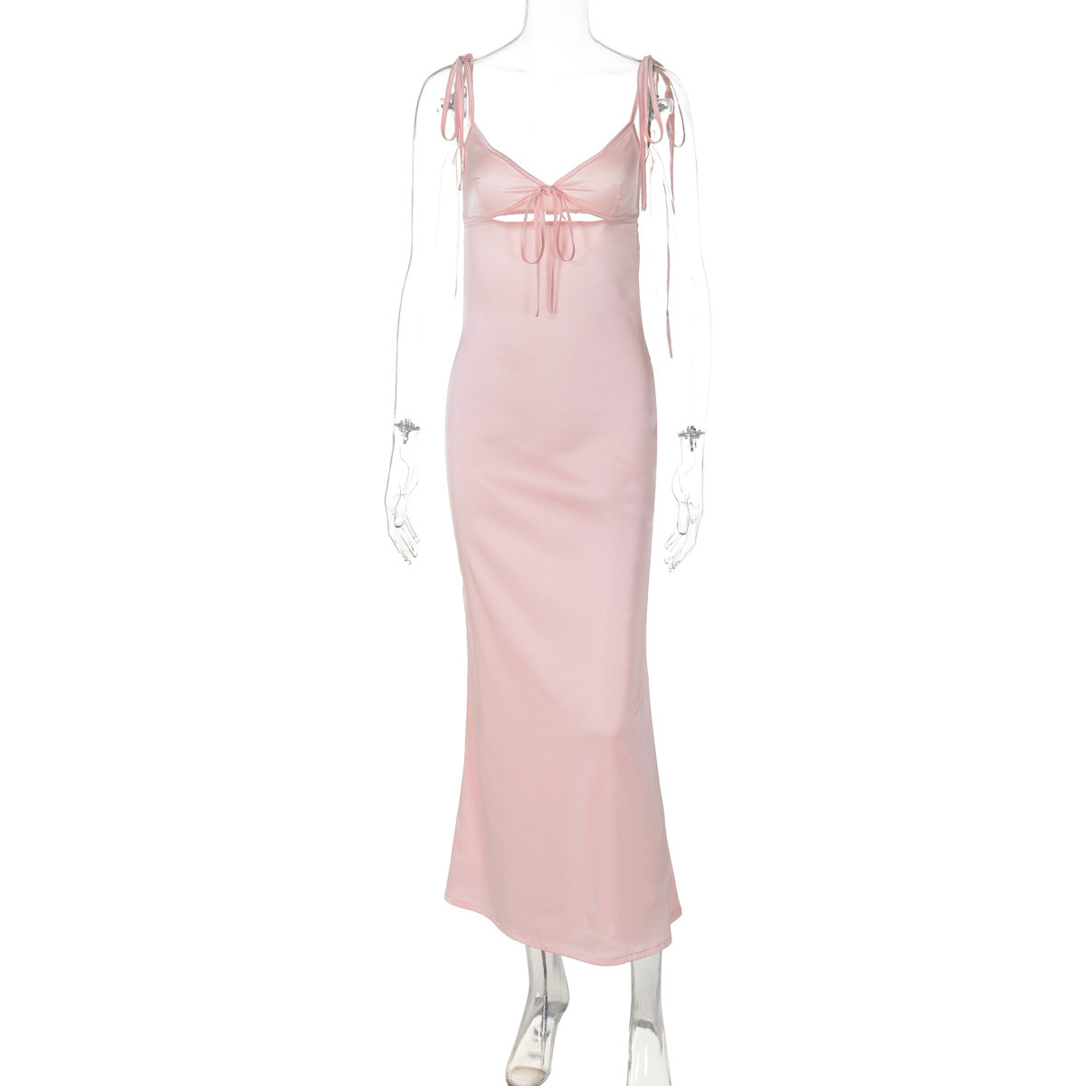 Summer Sexy V neck Lace Strap Satin Dress Sleeveless Self Tie Dress Women by Ragazza