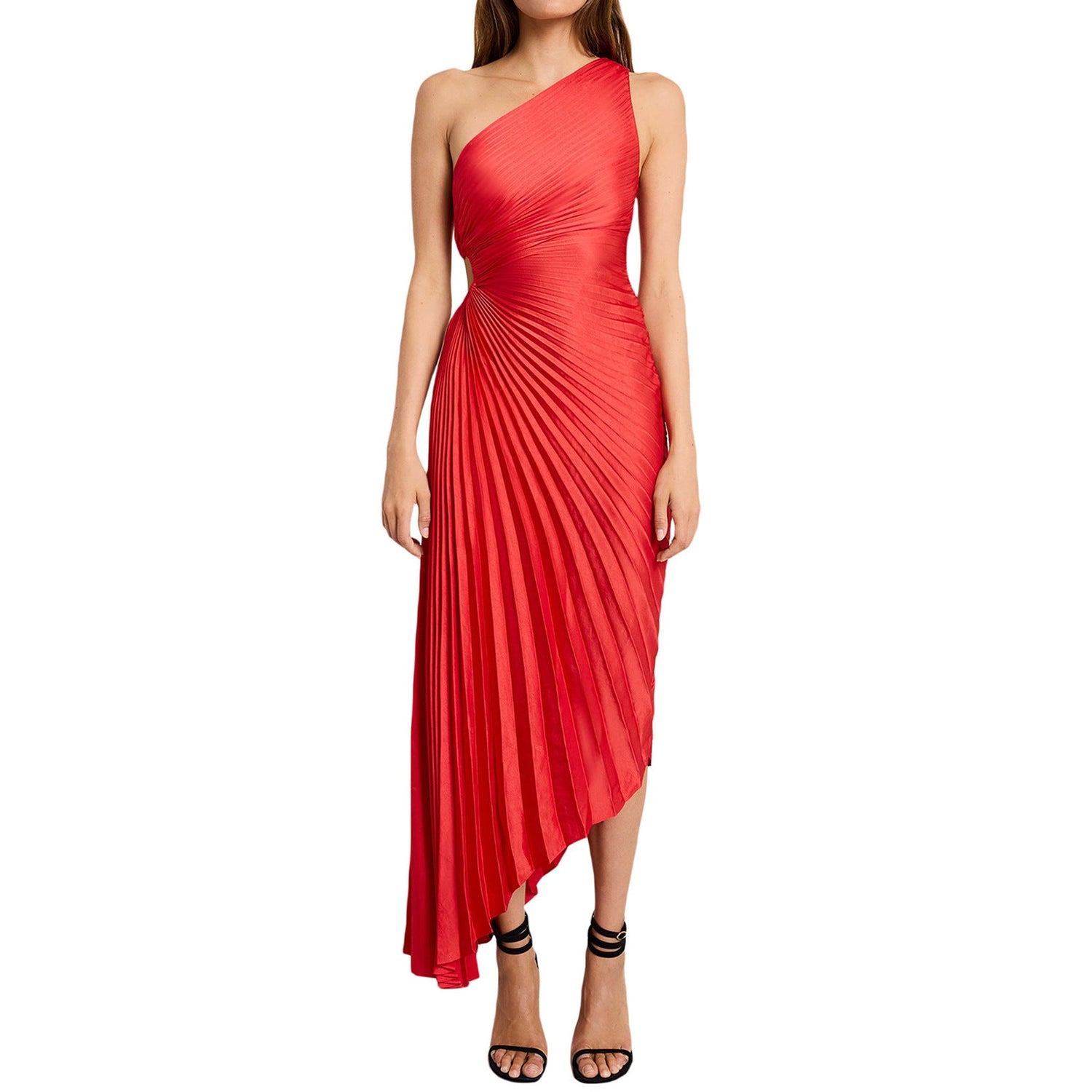 Women Clothing One Shoulder Diagonal Collar Pleated Hollow Out Cutout Dress by Ragazza
