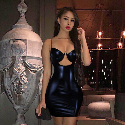 Summer Sexy Sling Women Hip Faux Leather Women Dress by Ragazza