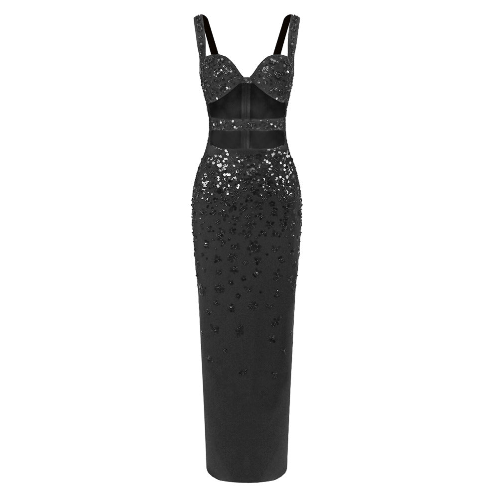 Women Clothing Handmade Embroidered Beads Sling Slim Sheath Dress Tight Bandage Dress Formal Dress by Ragazza