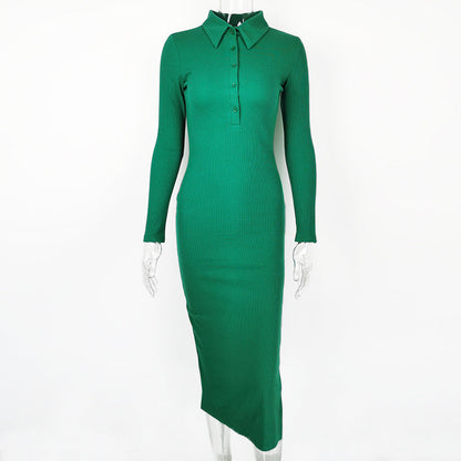 Autumn Winter Women Clothing Sexy Slit Slim Rib Button Long Sleeve Dress by Ragazza