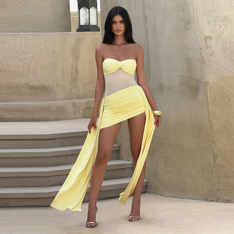 Women Clothing Summer Elegant Ribbon Mesh Stitching Dress Women by Ragazza